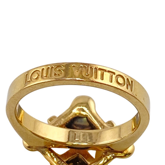 LOUIS VUITTON Ring M67017 Pearl gold LV logo Burg Climb River Women L Used Authentic