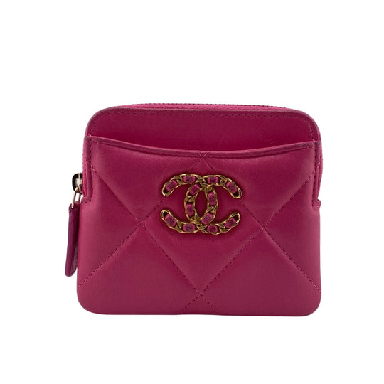 CHANEL Coin case lambskin pink Matrasse COCO Mark chanel 19 Women Used Authentic