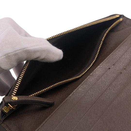 LOUIS VUITTON Long Wallet Purse N63071 leather Brown 1 Damier Unsolit Women(Unisex) Used Authentic
