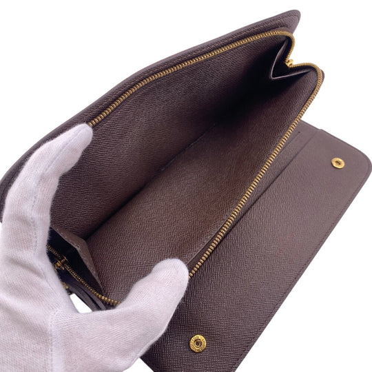 LOUIS VUITTON Long Wallet Purse N63071 leather Brown 1 Damier Unsolit Women(Unisex) Used Authentic