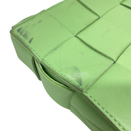 BOTTEGAVENETA Shoulder Bag lambskin Light green Magnetic closure cross sling bag INTRECCIATO cassette Women Used Authentic