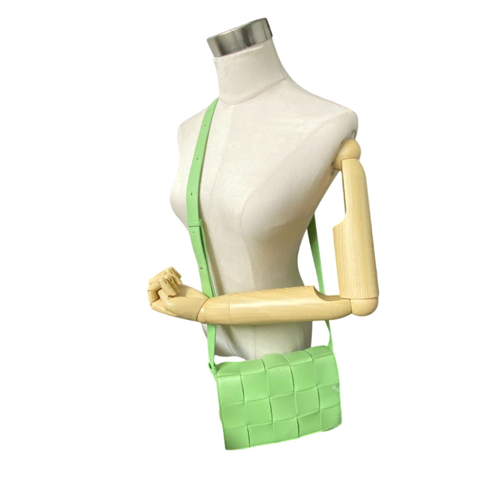 BOTTEGAVENETA Shoulder Bag lambskin Light green Magnetic closure cross sling bag INTRECCIATO cassette Women Used Authentic
