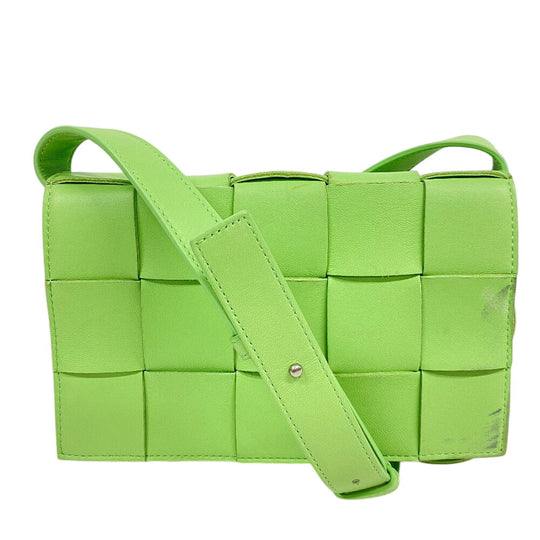 BOTTEGAVENETA Shoulder Bag lambskin Light green Magnetic closure cross sling bag INTRECCIATO cassette Women Used Authentic