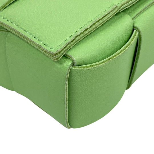 BOTTEGAVENETA Shoulder Bag lambskin Light green Magnetic closure cross sling bag INTRECCIATO cassette Women Used Authentic