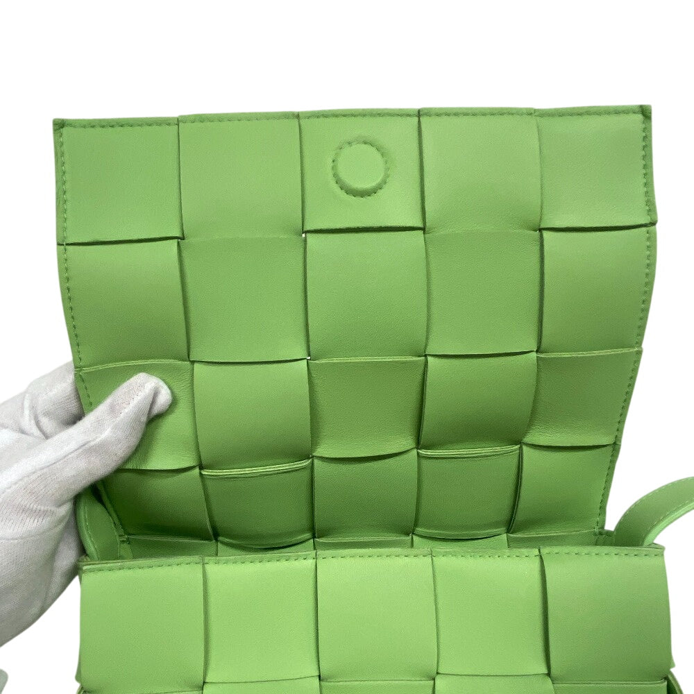BOTTEGAVENETA Shoulder Bag lambskin Light green Magnetic closure cross sling bag INTRECCIATO cassette Women Used Authentic