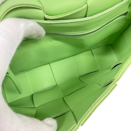 BOTTEGAVENETA Shoulder Bag lambskin Light green Magnetic closure cross sling bag INTRECCIATO cassette Women Used Authentic