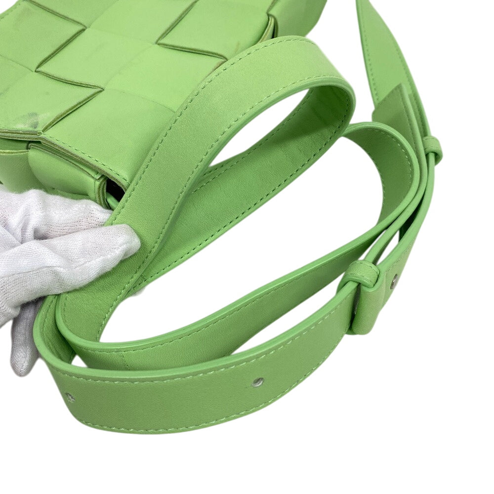 BOTTEGAVENETA Shoulder Bag lambskin Light green Magnetic closure cross sling bag INTRECCIATO cassette Women Used Authentic