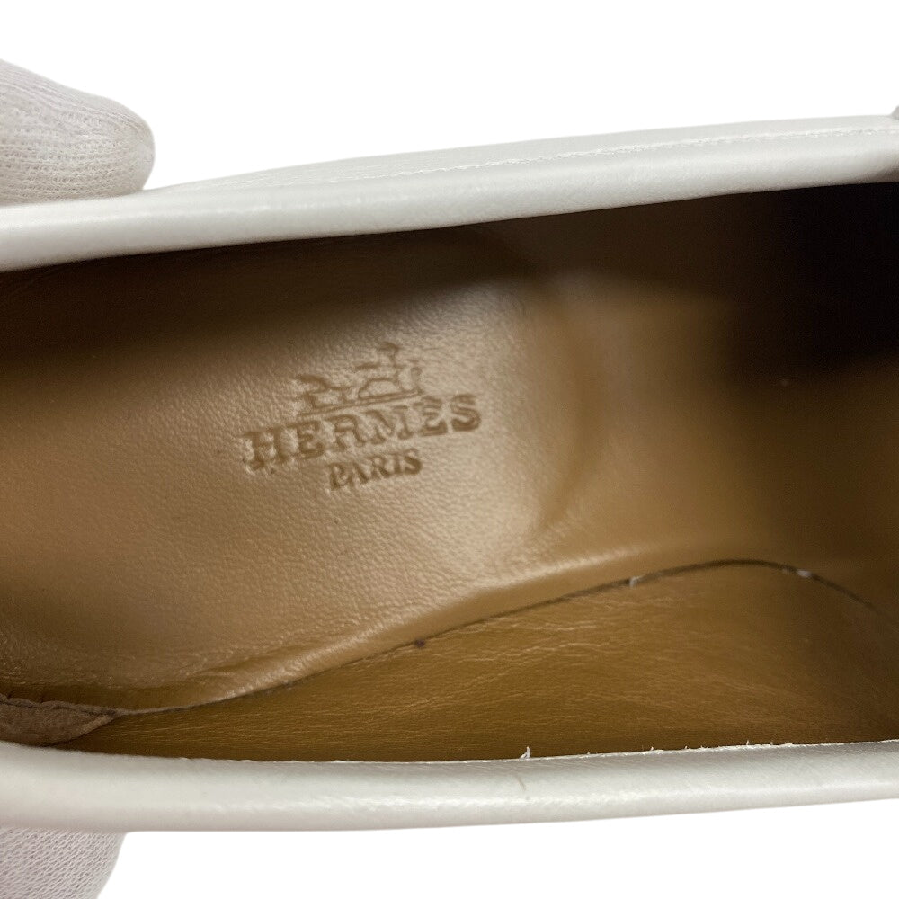 HERMES loafers leather white moccasin royale fringe Women 38 Used Authentic
