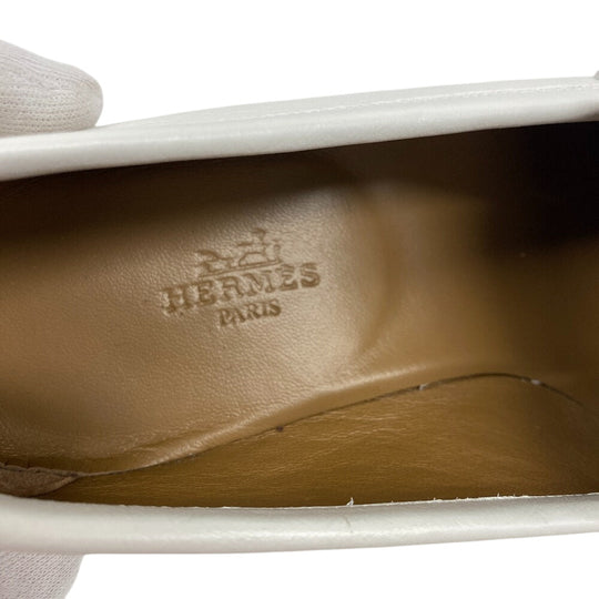 HERMES loafers leather white moccasin royale fringe Women 38 Used Authentic