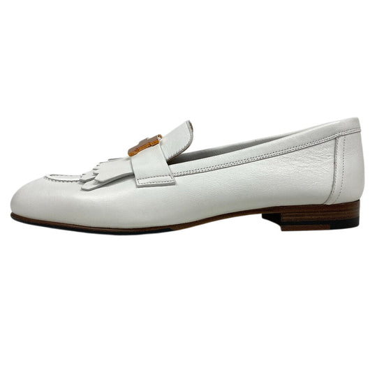 HERMES loafers leather white moccasin royale fringe Women 38 Used Authentic