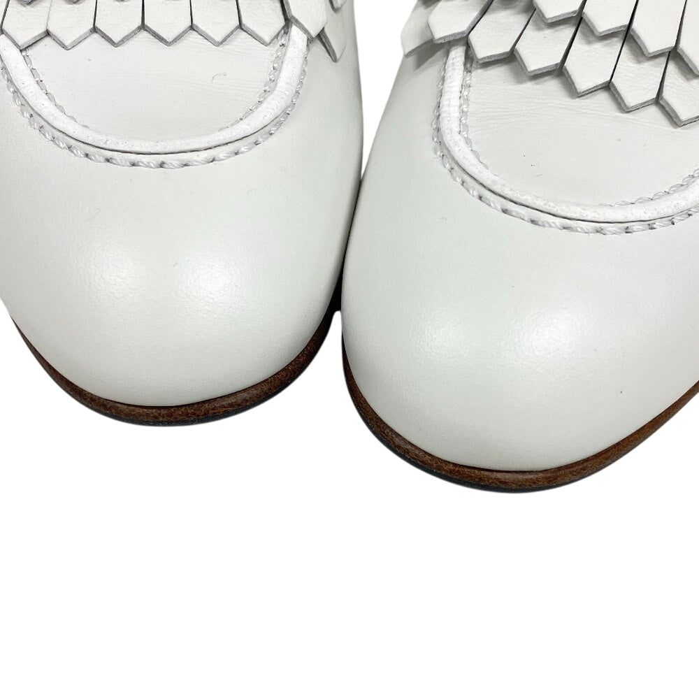 HERMES loafers leather white moccasin royale fringe Women 38 Used Authentic