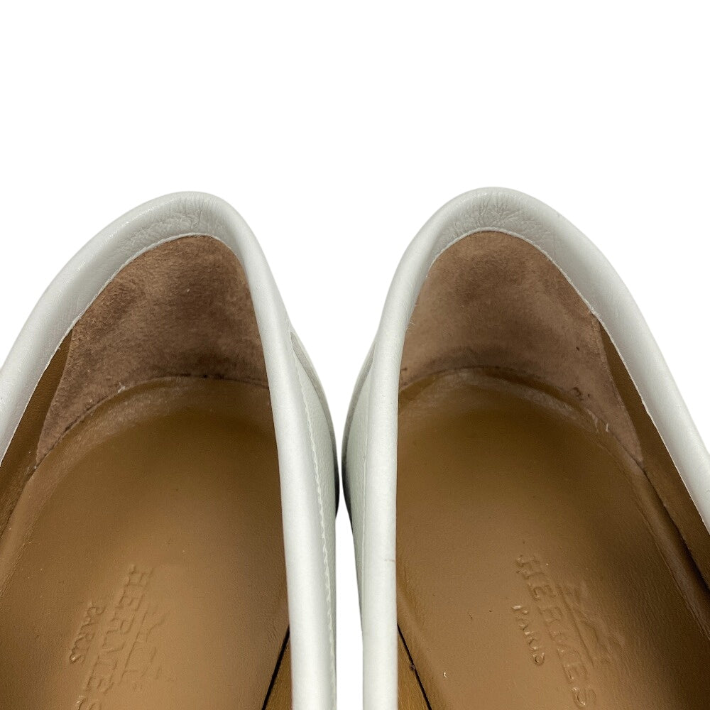HERMES loafers leather white moccasin royale fringe Women 38 Used Authentic