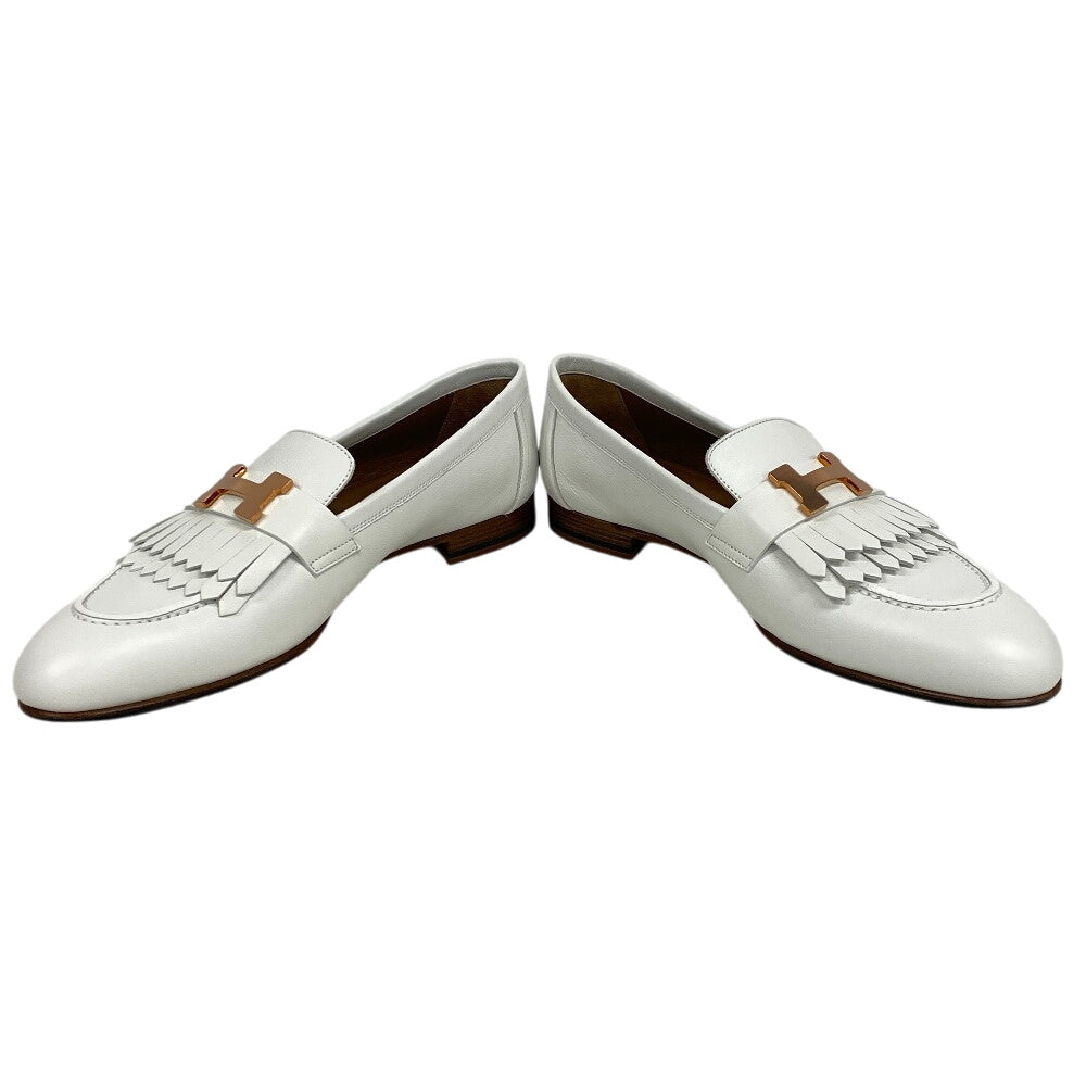 HERMES loafers leather white moccasin royale fringe Women 38 Used Authentic