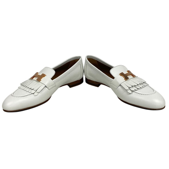 HERMES loafers leather white moccasin royale fringe Women 38 Used Authentic