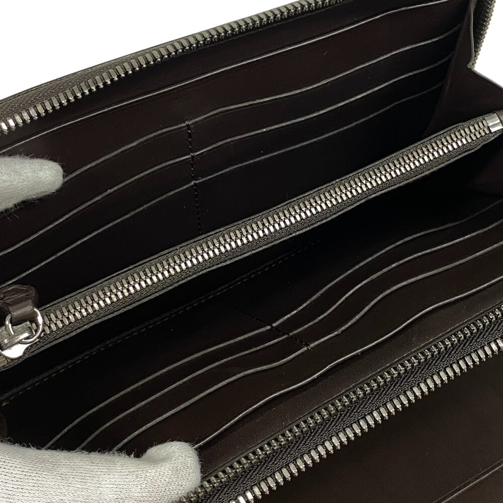 Berluti Long Wallet Purse leather Brown Zippy Organizer Calligraphy Tali Scrit leather long zip wallet mens Used Authentic