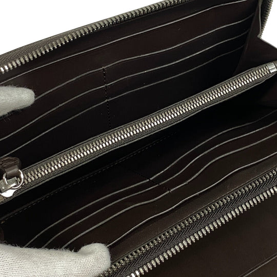 Berluti Long Wallet Purse leather Brown Zippy Organizer Calligraphy Tali Scrit leather long zip wallet mens Used Authentic