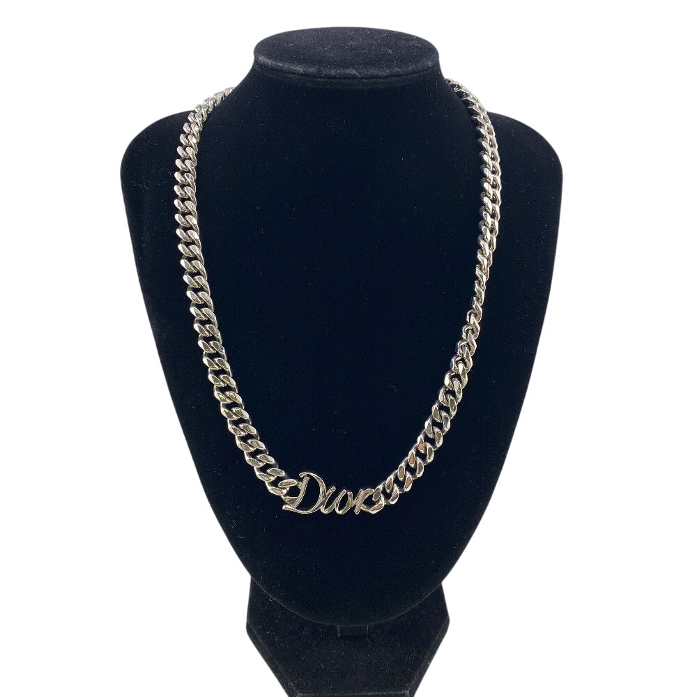 Dior Necklace metal Silver Kihei Chain RIBBON logo Women Used Authentic