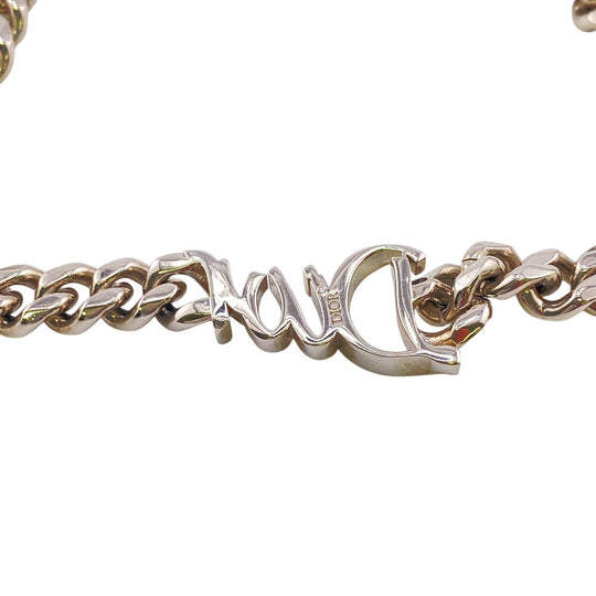 Dior Necklace metal Silver Kihei Chain RIBBON logo Women Used Authentic