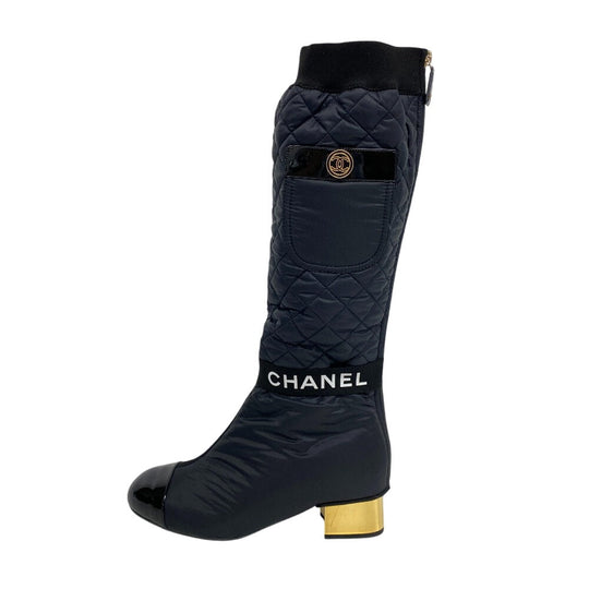 CHANEL boots Patent Leather, Nylon black 2WAY COCO Mark Matrasse K21 Women 39C Used Authentic