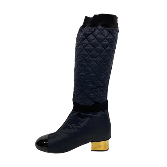 CHANEL boots Patent Leather, Nylon black 2WAY COCO Mark Matrasse K21 Women 39C Used Authentic