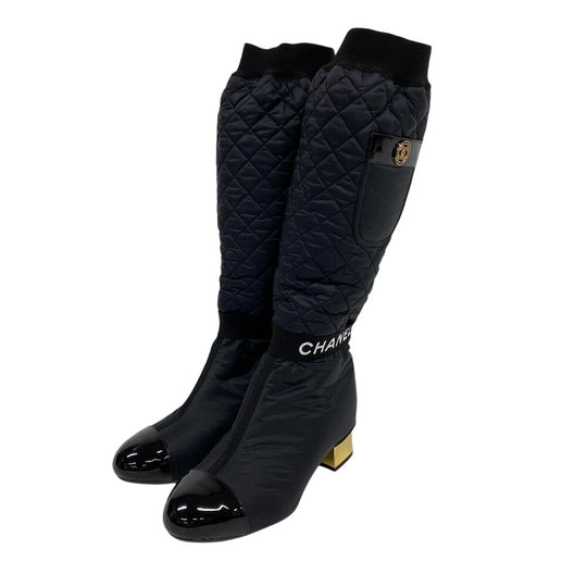 CHANEL boots Patent Leather, Nylon black 2WAY COCO Mark Matrasse K21 Women 39C Used Authentic