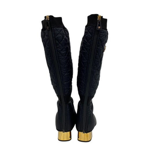 CHANEL boots Patent Leather, Nylon black 2WAY COCO Mark Matrasse K21 Women 39C Used Authentic