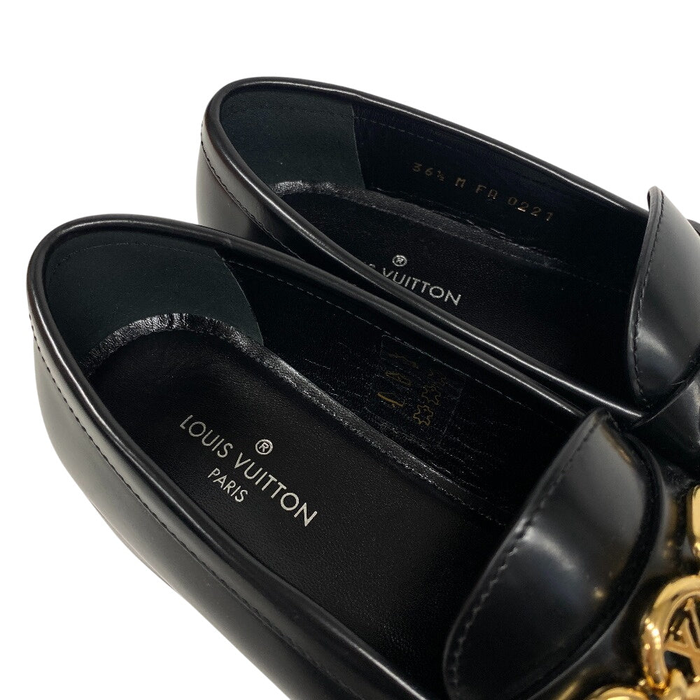 LOUIS VUITTON loafers leather black LV Circle Logo Chain Orsay Line Women 36 1/2 Used Authentic