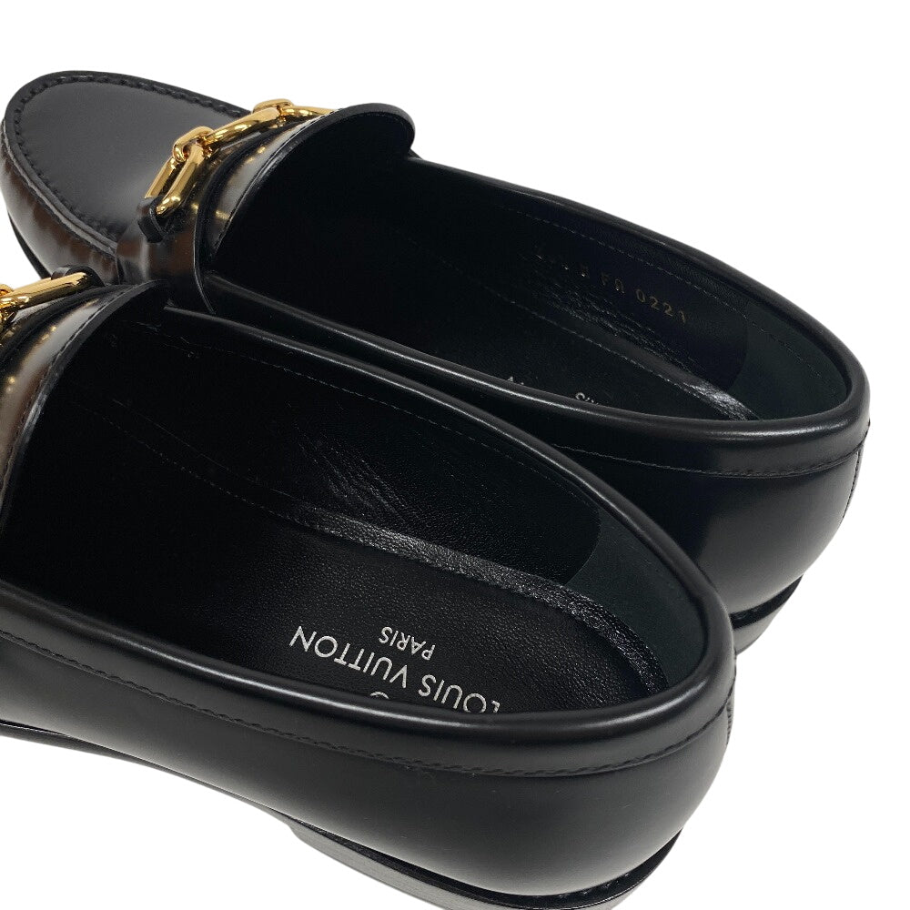LOUIS VUITTON loafers leather black LV Circle Logo Chain Orsay Line Women 36 1/2 Used Authentic