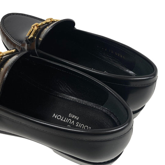 LOUIS VUITTON loafers leather black LV Circle Logo Chain Orsay Line Women 36 1/2 Used Authentic
