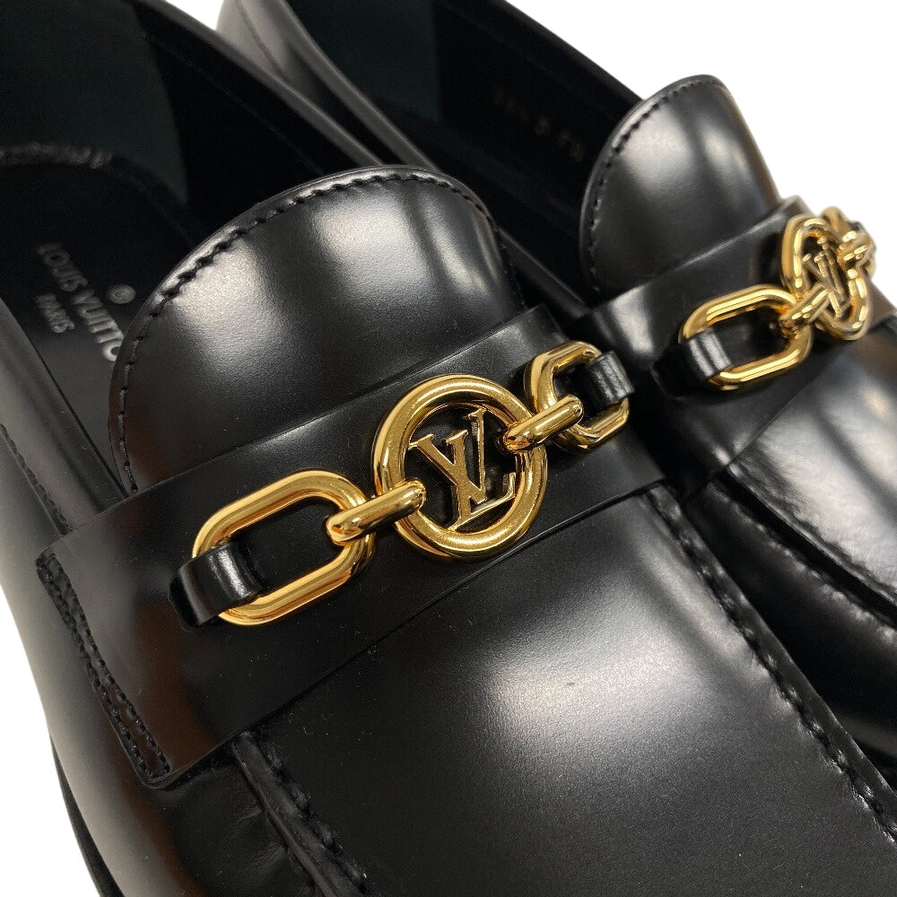 LOUIS VUITTON loafers leather black LV Circle Logo Chain Orsay Line Women 36 1/2 Used Authentic
