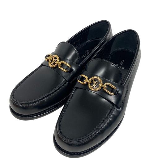 LOUIS VUITTON loafers leather black LV Circle Logo Chain Orsay Line Women 36 1/2 Used Authentic