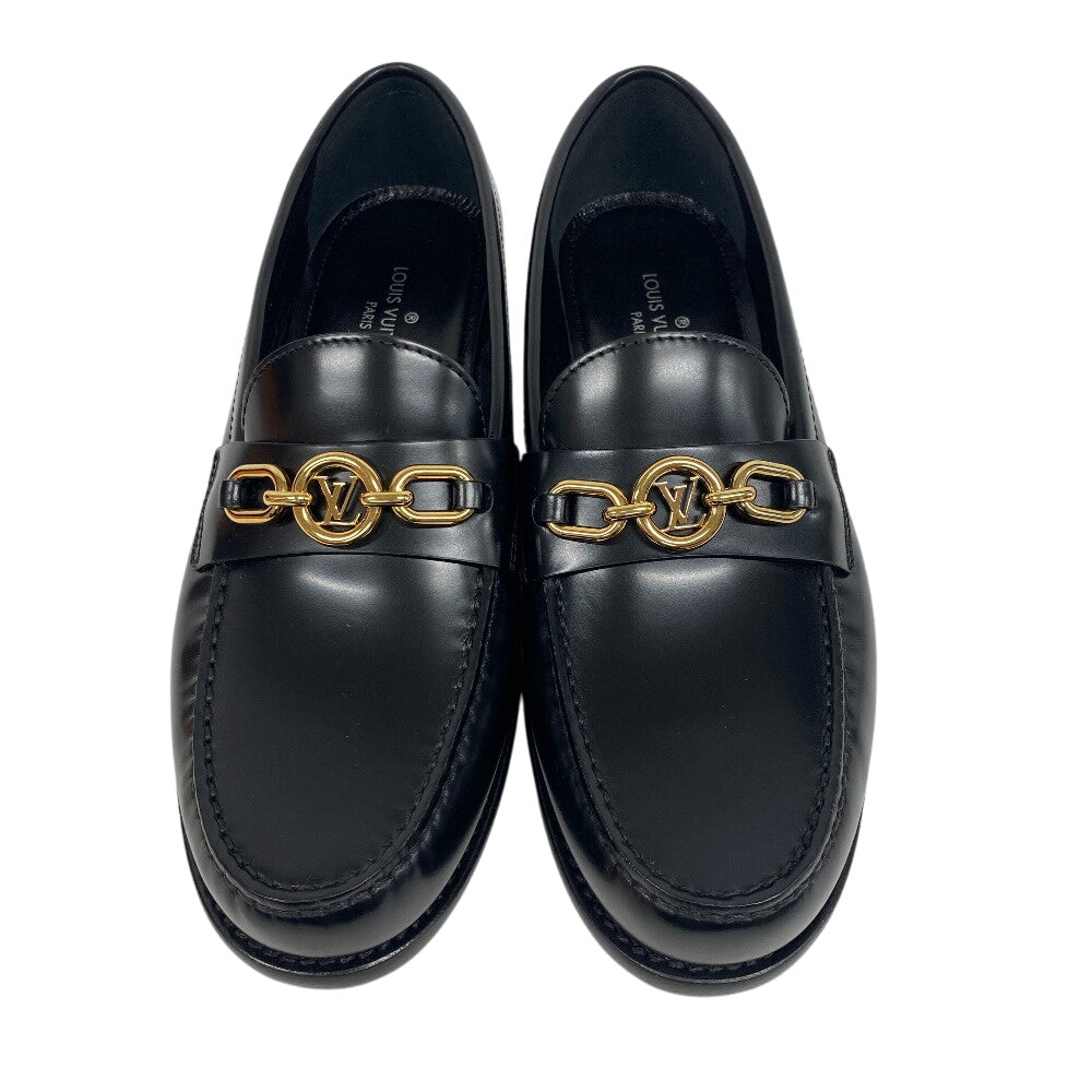 LOUIS VUITTON loafers leather black LV Circle Logo Chain Orsay Line Women 36 1/2 Used Authentic