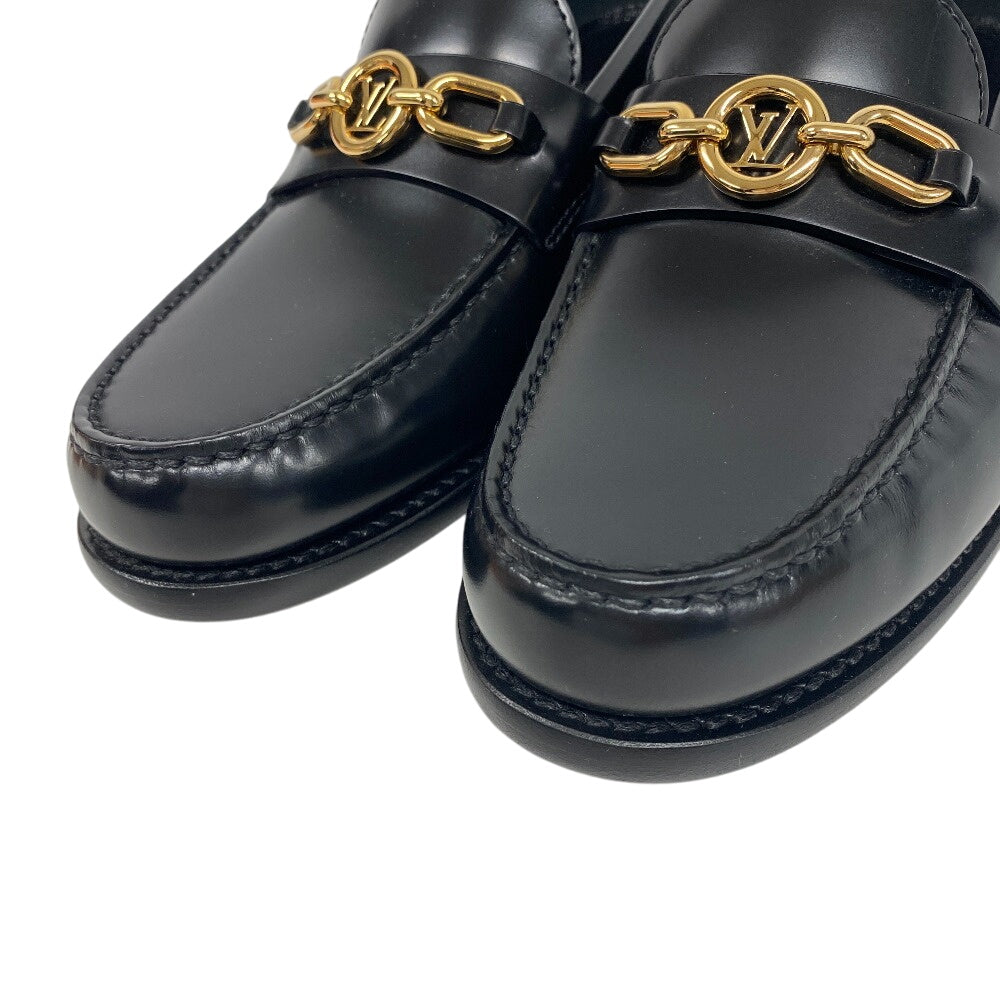 LOUIS VUITTON loafers leather black LV Circle Logo Chain Orsay Line Women 36 1/2 Used Authentic