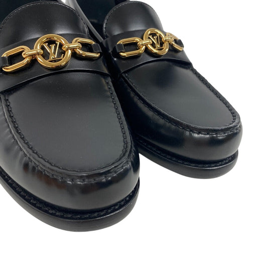 LOUIS VUITTON loafers leather black LV Circle Logo Chain Orsay Line Women 36 1/2 Used Authentic