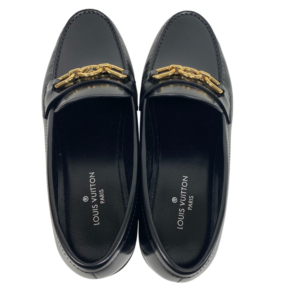 LOUIS VUITTON loafers leather black LV Circle Logo Chain Orsay Line Women 36 1/2 Used Authentic