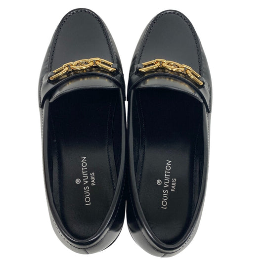 LOUIS VUITTON loafers leather black LV Circle Logo Chain Orsay Line Women 36 1/2 Used Authentic