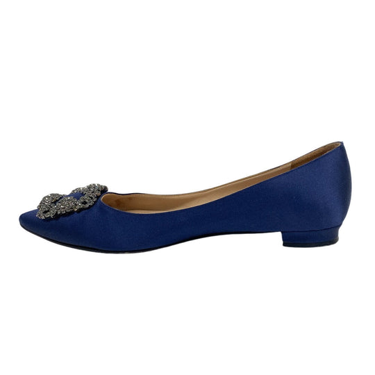 MANOLO BLAHNIK pumps Satin, Leather blue Rhinestone Hangishi Women 38 Used Authentic
