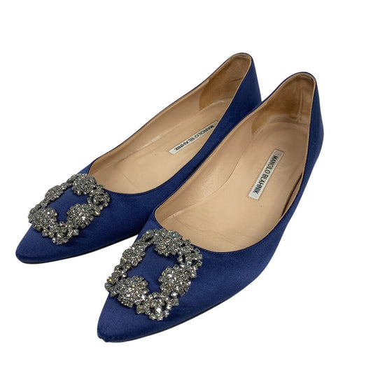MANOLO BLAHNIK pumps Satin, Leather blue Rhinestone Hangishi Women 38 Used Authentic