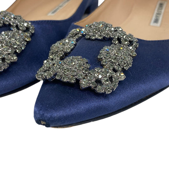 MANOLO BLAHNIK pumps Satin, Leather blue Rhinestone Hangishi Women 38 Used Authentic