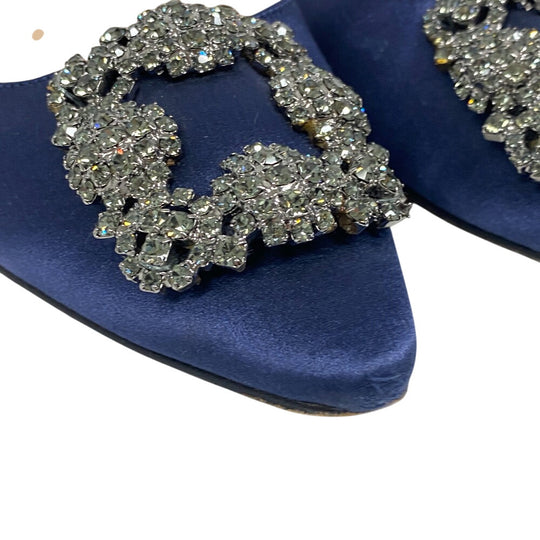 MANOLO BLAHNIK pumps Satin, Leather blue Rhinestone Hangishi Women 38 Used Authentic
