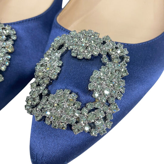 MANOLO BLAHNIK pumps Satin, Leather blue Rhinestone Hangishi Women 38 Used Authentic
