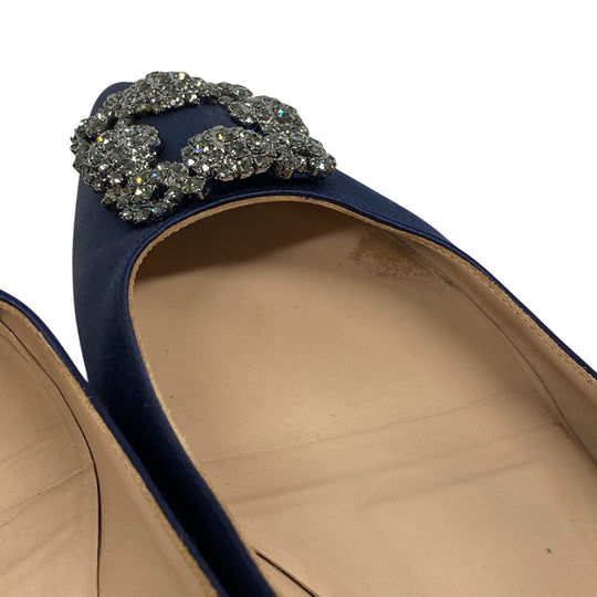 MANOLO BLAHNIK pumps Satin, Leather blue Rhinestone Hangishi Women 38 Used Authentic