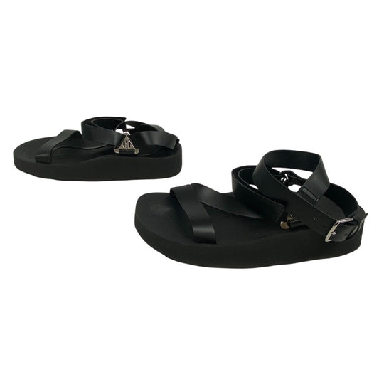 HERMES Sandals leather black velcro strap Enid Women 35 Used Authentic