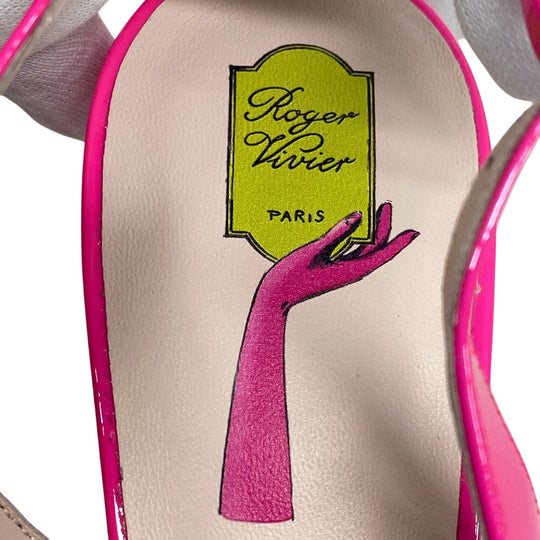ROGERVIVIER pumps Patent leather pink Slingback Bijoux Virgul Women 38 1/2 Used Authentic