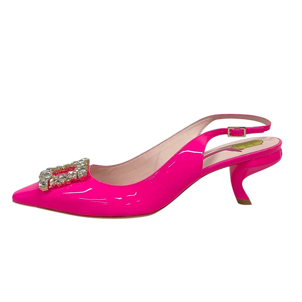 ROGERVIVIER pumps Patent leather pink Slingback Bijoux Virgul Women 38 1/2 Used Authentic