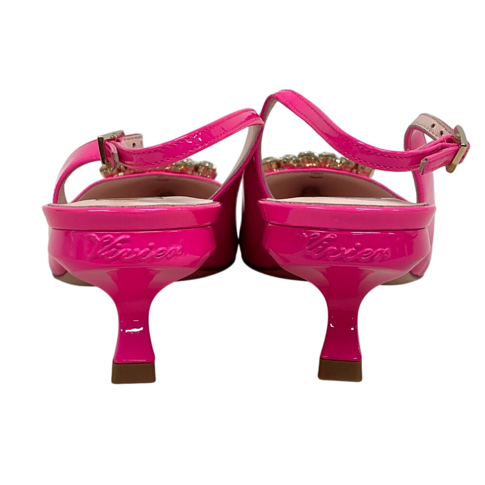 ROGERVIVIER pumps Patent leather pink Slingback Bijoux Virgul Women 38 1/2 Used Authentic
