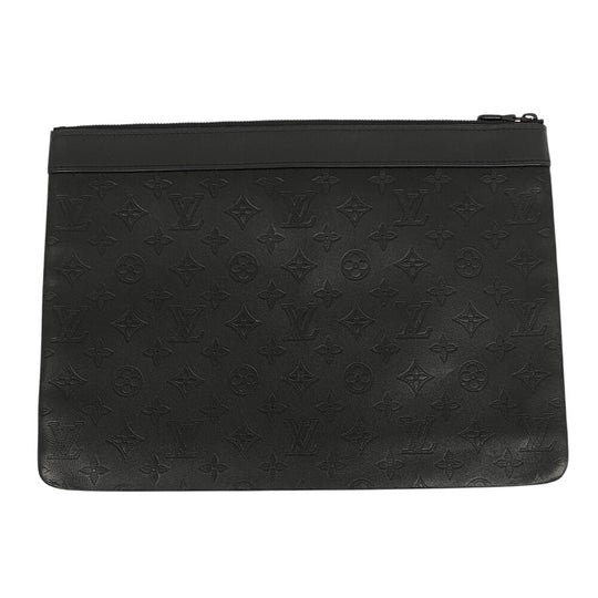 LOUIS VUITTON Clutch bag M62903 leather black Pochette Monogram shadow Discovery mens Used Authentic