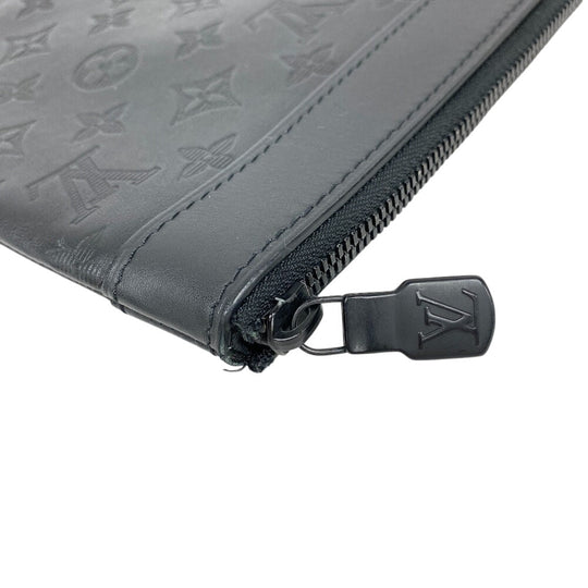 LOUIS VUITTON Clutch bag M62903 leather black Pochette Monogram shadow Discovery mens Used Authentic