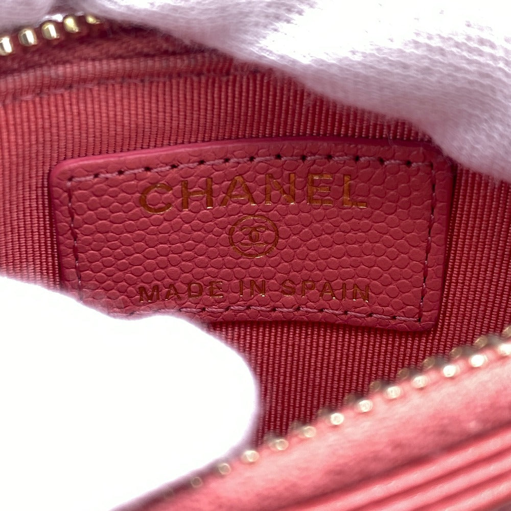 CHANEL Card Case Caviar skin pink Fragment case COCO Mark Matrasse Women Used Authentic