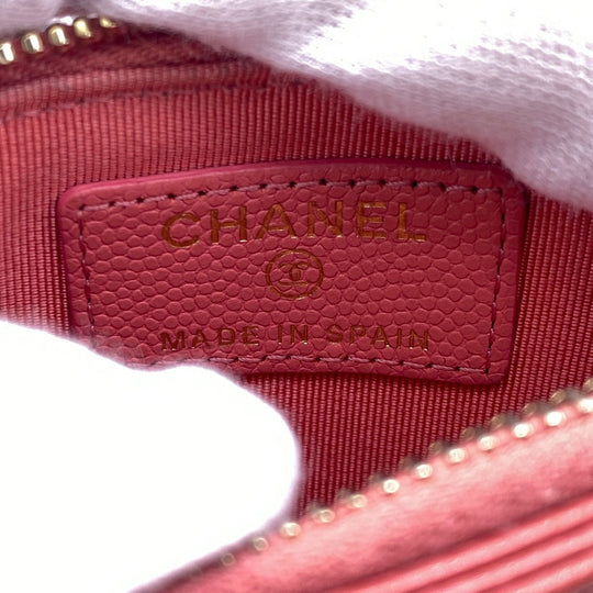 CHANEL Card Case Caviar skin pink Fragment case COCO Mark Matrasse Women Used Authentic